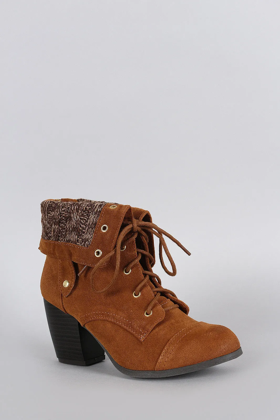 Qupid Sweater Cuff Lace Up Bootie