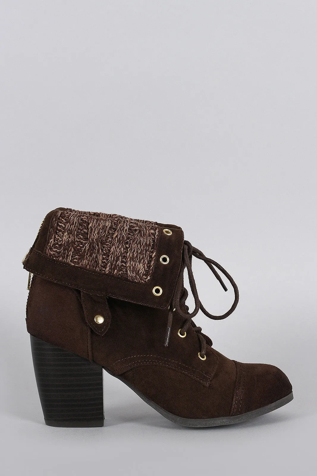 Qupid Sweater Cuff Lace Up Bootie