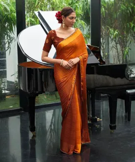 Satin Chiffon Designer Orange Saree with Lace Border for Women