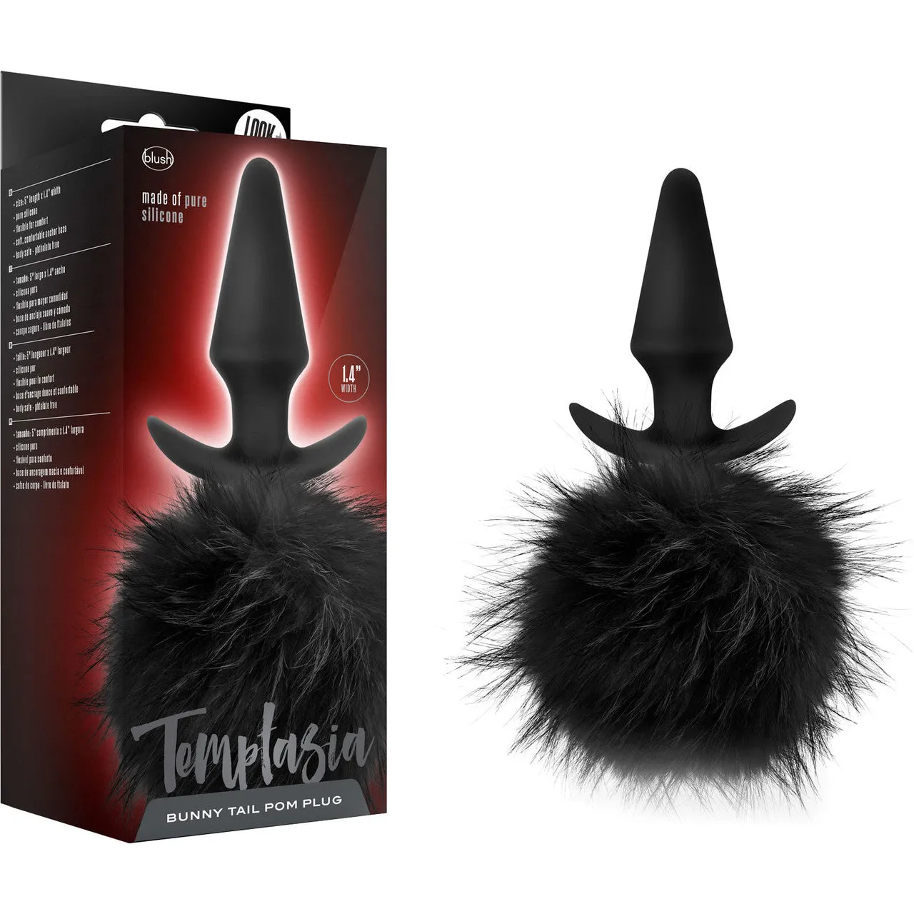 Temptasia Bunny Tail Pom Plug Silicone Butt Plug With Fur Pom-Pom by Blush - Black