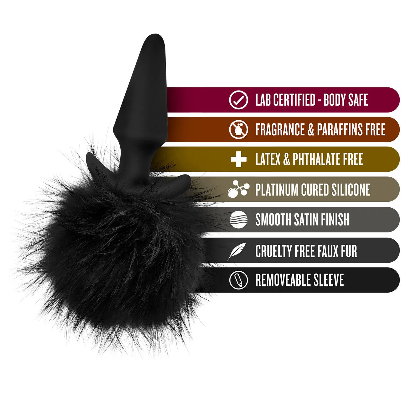 Temptasia Bunny Tail Pom Plug Silicone Butt Plug With Fur Pom-Pom by Blush - Black