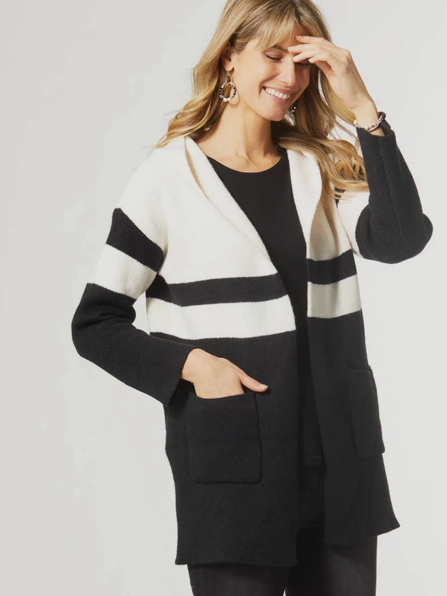 Vera Hooded Cardigan - Black   Cream