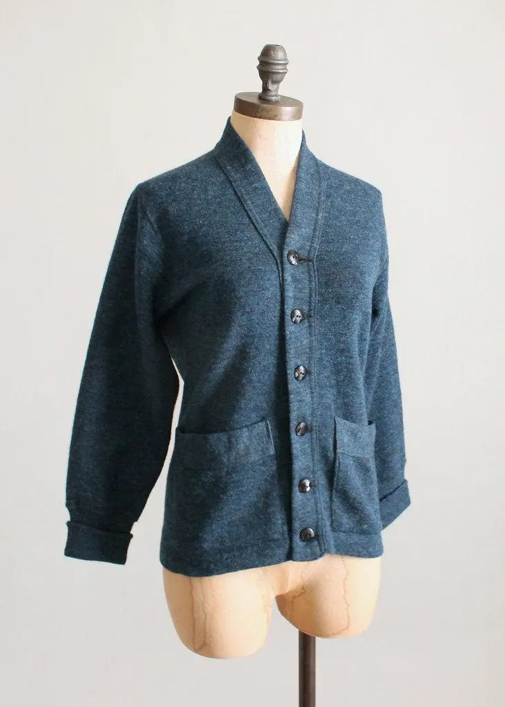 Vintage Late 1930s Prussian Blue Wool Cardigan